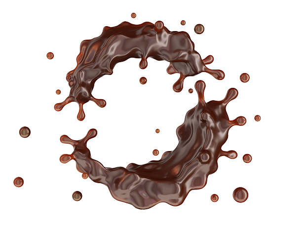 istock Chocolate splash, 3D illustration. Dynamic liquid cocoa swirl with droplets on white background. 2207060679