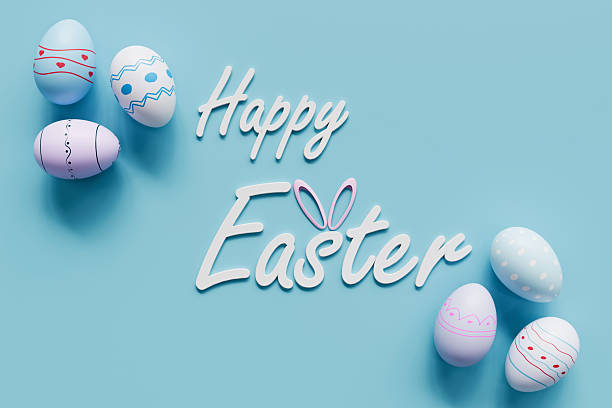 istock Happy Easter Poster with Colorful Easter Eggs And Blue Background 2207064069