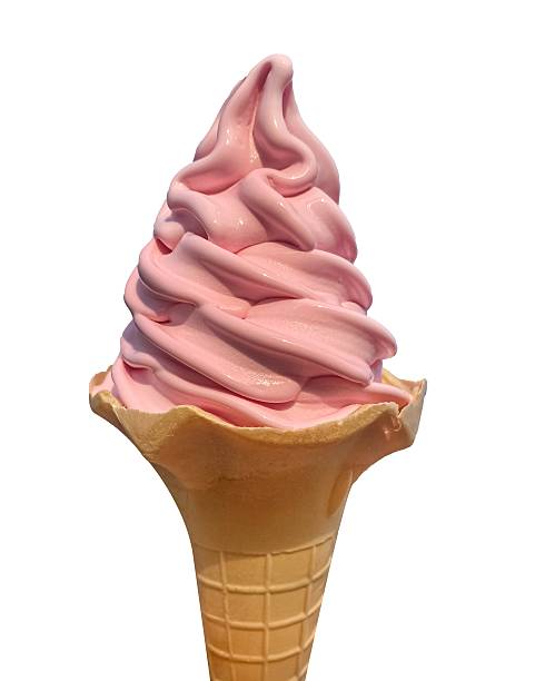 istock Pink soft Ice Cream Swirl in waffle cone isolated on white background. Tasty raspberry or strawberry ice cream in waffle cone. 2207066986