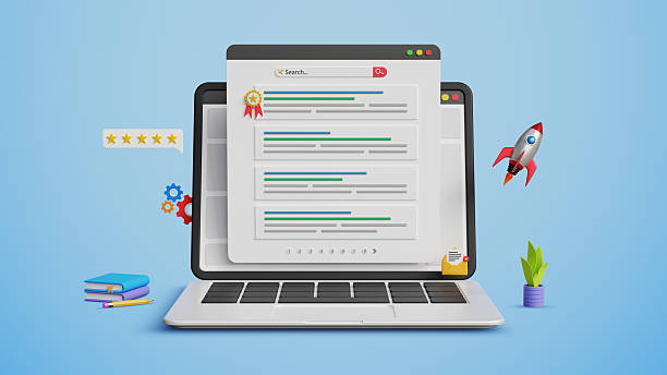 istock Top ranking with SEO, search engine optimization concept. Top search position, promote website, optimize web with SEO, keywords ranking, organic traffic. Web ranking page on laptop. 3D illustration 2207070466