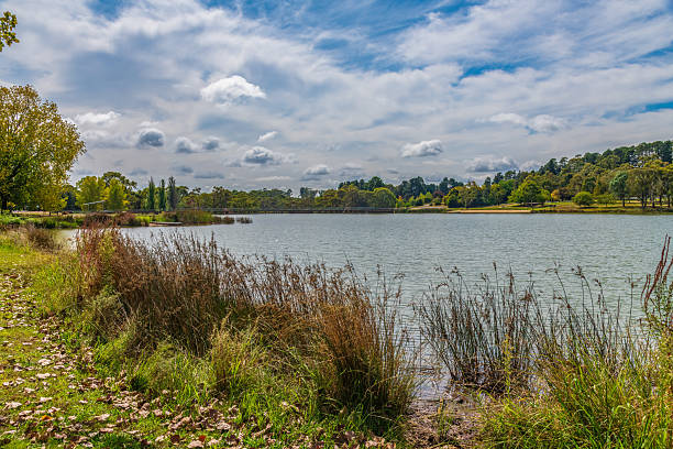 The lake and the green mountains in the distance