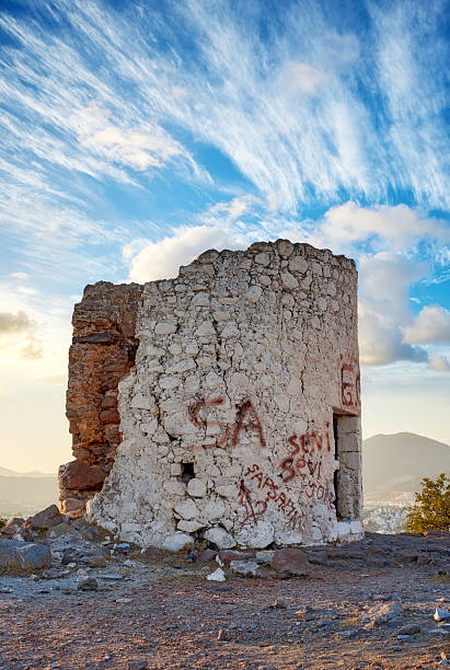 Tower at the Bodrum Castle of St. Peter in Bodrum city. Bodrum is a city in Mugla Province, Turkey.
