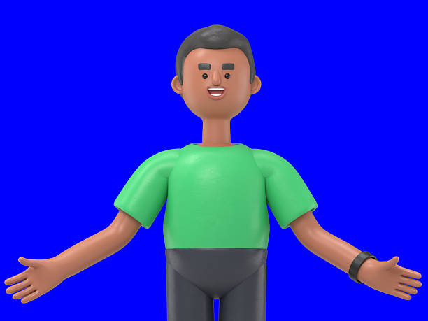 3D illustration of handsome afro man David with a management cycle graph.Blue Screen Mockup.3D rendering on Blue Screen for footage and clipping path.