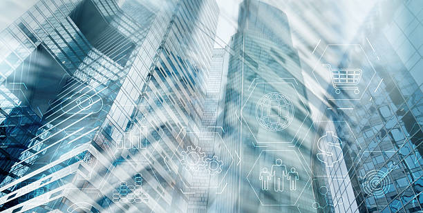 istock Abstract industrial Business process organisation structure. against the backdrop of a modern city 2207114140