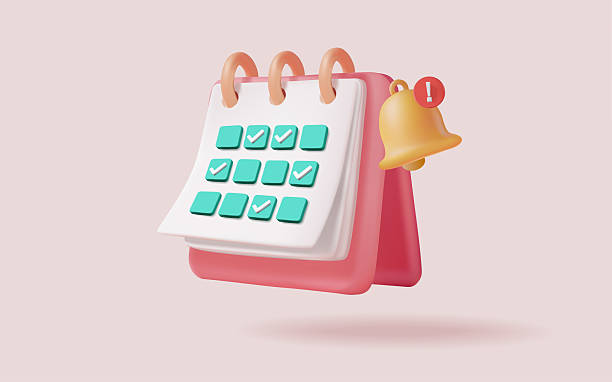 istock 3d calendar icon with check mark and bell notification. Meeting reminder planner. Office deadline, Business planning, Appointment, Holiday, Event, Agenda, Date, Note. Planning concept. 3d vector illustration 2207115140