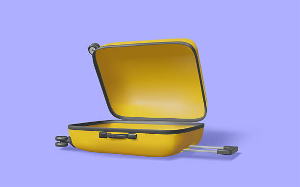 istock Open travel luggage on purple background. Empty Suitcase, Holiday, Vacation, Summer, Time to travel, Trip planning, Travel to world, Journey, Travel and tourism concept. 3d Vector illustration.Eps 10 2207115309