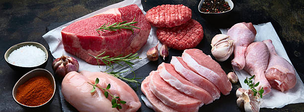 Assortment of raw meat.