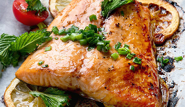 istock Grilled Salmon with lemon and herb. Healthy eating. 2207124332