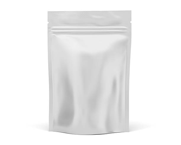 istock Foil pouch with zipper, doypack for food. Blank stand up plastic bags mockup. flex package with zip lock isolated on white background, 3d illustration 2207128360