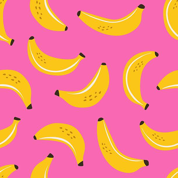 Banana seamless pattern. Abstract banana fruit print, hand drawn wrapping paper design with organic exotic plant, vegetarian food design. Vector texture pink background.
