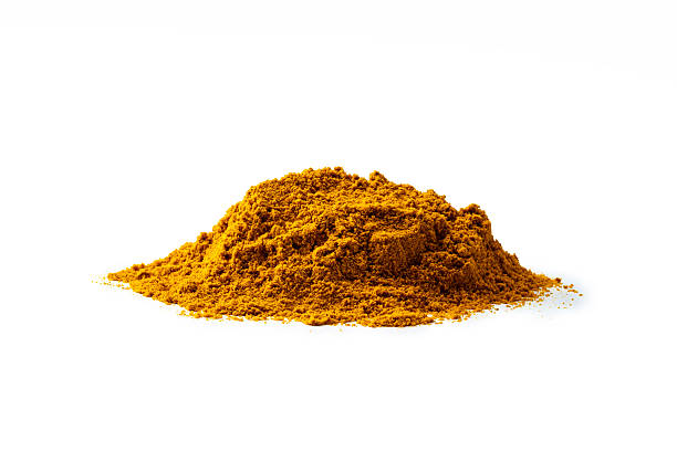 Heap of ground turmeric isolated on a white background. Studio shot.