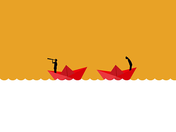 istock Conflict, businessmen drive paper boats in different directions 2207138337