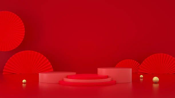 istock Red Minimalist Podium with Modern 3D Design and Vibrant Accents 2207160171