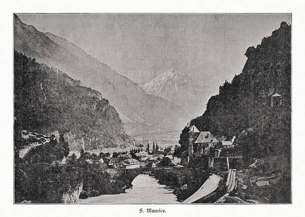 istock Historical view of Saint-Maurice, Valais, Switzerland, halftone print, published 1895 2207162831