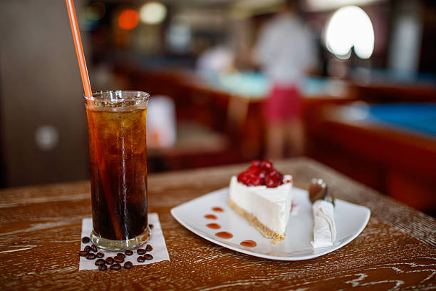Strawberry cheesecake and iced coffee