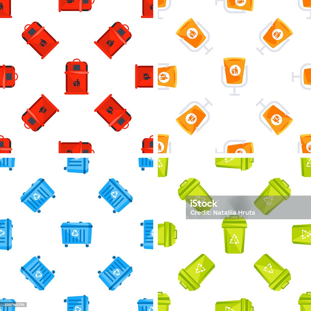 Garbage Collection Pattern Colorful Waste Sorting And Garbage Bins Seamless Patterns Promoting ...