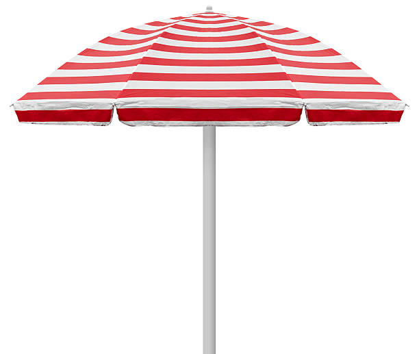 istock Red and white pattern umbrella isolated on white background with clipping path 2207165969