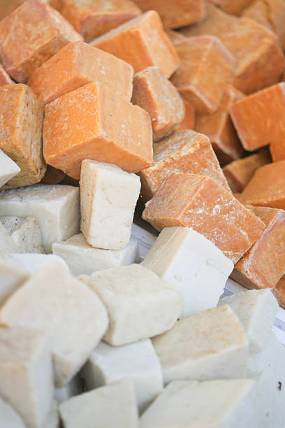 Close-Up View of Natural Handmade Soap in Rustic Setting.