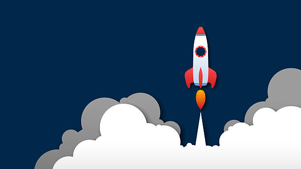 istock Flat illustration of a rocket in flight. Startup business launch concept. The process of increasing financial and economic success 2207169809