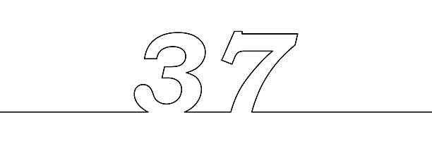A single line drawing of a thirty seven symbol. One line icon. Continuous line thirty seventh number icon. Simple black outline of the number 37. Vector illustration.