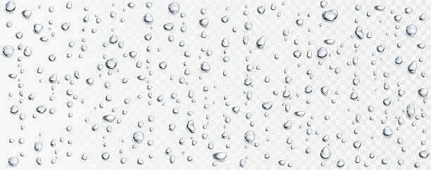istock Water rain drops, shower steam condensation on glass. Realistic raining droplets 2207173851