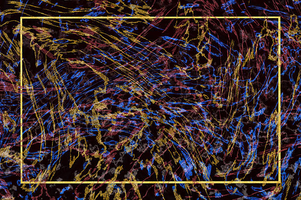 Abstract luxury granite marble red blue gray mineral and gold line border