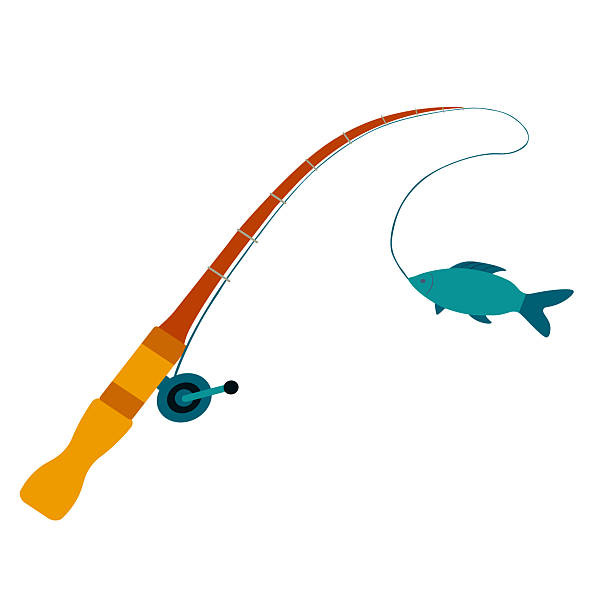 istock Fishing and active hobby. Fishing spining rod with fish on the hook. Vector illustration flat design. 2207186458