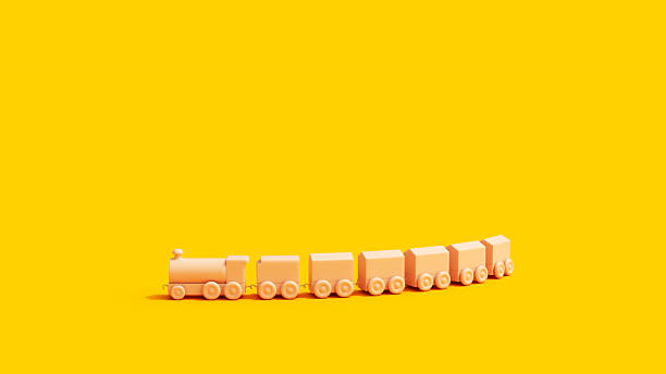 Toy Train Blocks Yellow Flesh Tones Minimalistic 3D Illustration