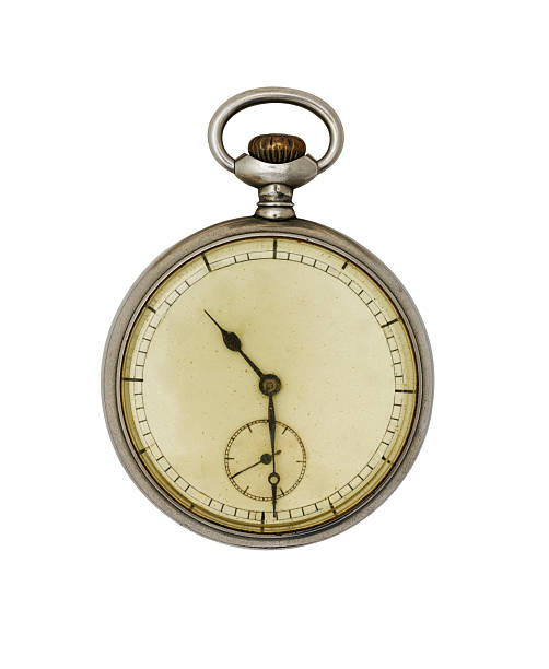 A classic vintage pocket watch featuring an antique design with a worn ivory-colored dial. The watch hands indicate a timeless elegance, complemented by a metal case and a rustic winding crown. Perfect for collectors, antique enthusiasts, and historical themes.
