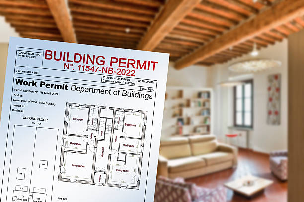 istock Building Permit concept with imaginary approved residential building project and residential home interior 2207194341