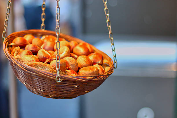 Fresh chestnuts, close-up. Horizontal shot.