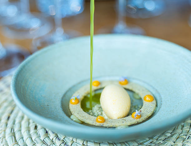 Dessert with Sorbet Being Plated