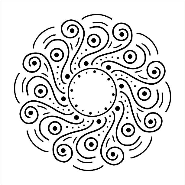 istock Hand drawn sun with swirling beams in doodle style. Abstract sun with curved waves and decorative twirls isolated on white background. Concept of sun as warmth, energy, and creativity in artistic ink 2207199485