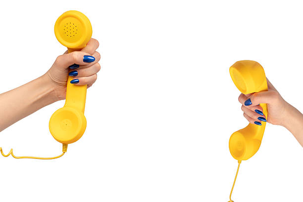 Two Vintage Red Telephones with Speach Bubble. 3D Render