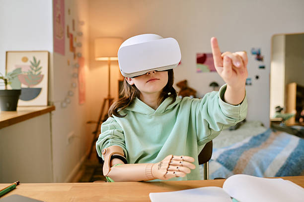 istock Young Woman Experiencing Virtual Reality in Her Bedroom 2207204247