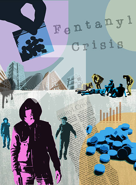 Fentanyl Crisis Collage styled Fentanyl concept illustration drug cartel stock illustrations
