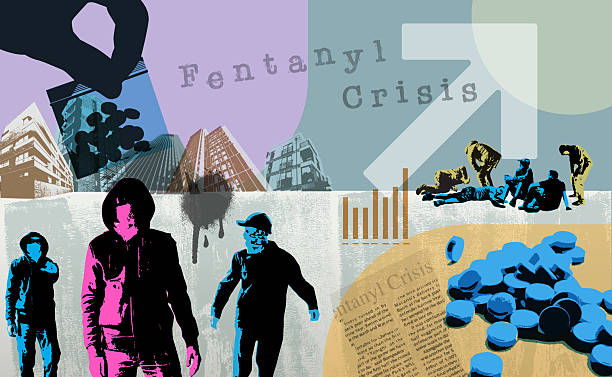 Fentanyl Crisis Collage styled Fentanyl concept illustration drug cartel stock illustrations