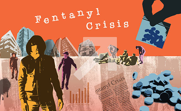 Fentanyl Crisis Collage styled Fentanyl concept illustration drug cartel stock illustrations