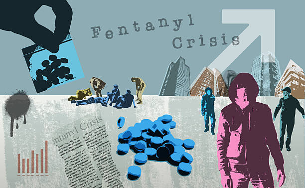 Fentanyl Crisis Collage styled Fentanyl concept illustration drug cartel stock illustrations