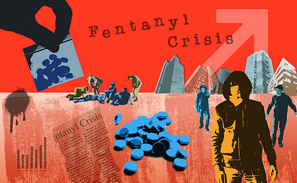 Fentanyl Crisis Collage styled Fentanyl concept illustration drug cartel stock illustrations