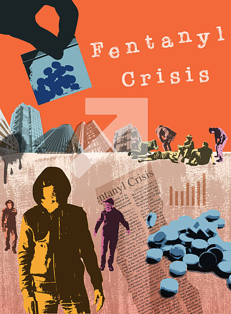 Fentanyl Crisis Collage styled Fentanyl concept illustration drug cartel stock illustrations