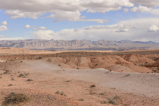 istock Expansive Desert Landscape with Distant Mountains Under Partly Cloudy Sky 2207208038