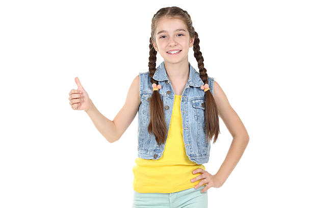 istock Beautiful young girl showing thumb up on white background 2207210921