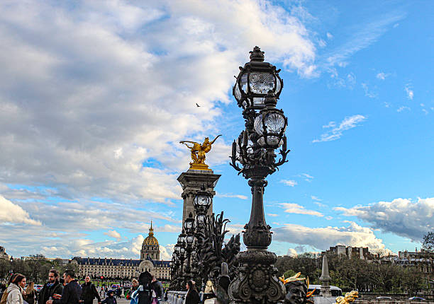 Image of some details of the Bridge Alexander III in Paris in March 2024