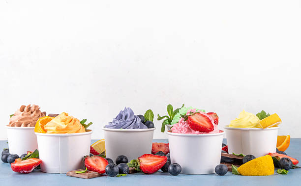 istock Frozen yogurt assortment. Soft creamy ice cream cups 2207213635