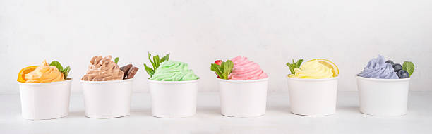 istock Frozen yogurt assortment. Soft creamy ice cream cups 2207213636