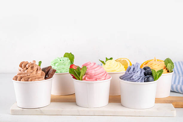 istock Frozen yogurt assortment. Soft creamy ice cream cups 2207213638