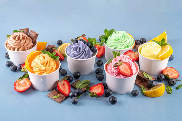 istock Frozen yogurt assortment. Soft creamy ice cream cups 2207213752