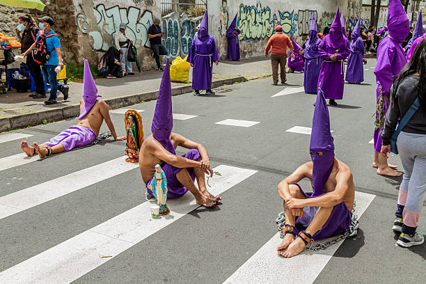 serrinha, bahia, brazil - april 17, 2025: catholics participate in the Fogareu procession in the city of Serrinha.
