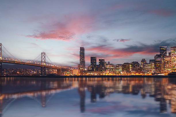 San Francisco skyline with Oakland Bay Bridge, California US